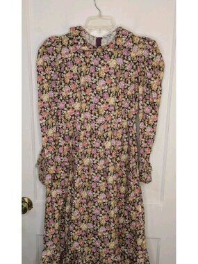 BATSHEVA Purple Floral Prairie Dress Size 2 Ruffled Midi Long Sleeve Cottagecore